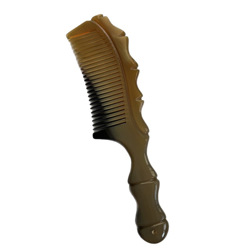 Horn Comb with Bamboo Joint Handle Hand Carved Fine Teeth Guasha Meridian Massage Comb 20cm - Image 5