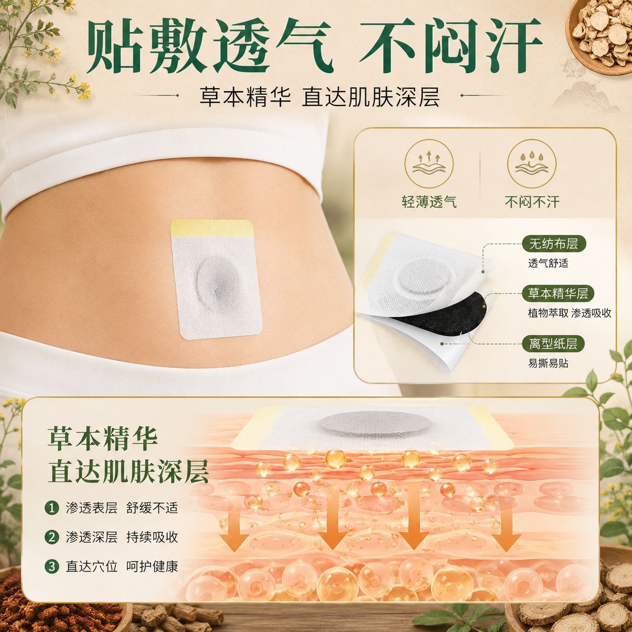 Sanfu Health Care Patches 30 Pack Herbal Acupoint Plaster with Nanyang Mugwort for Summer External Application - Image 2