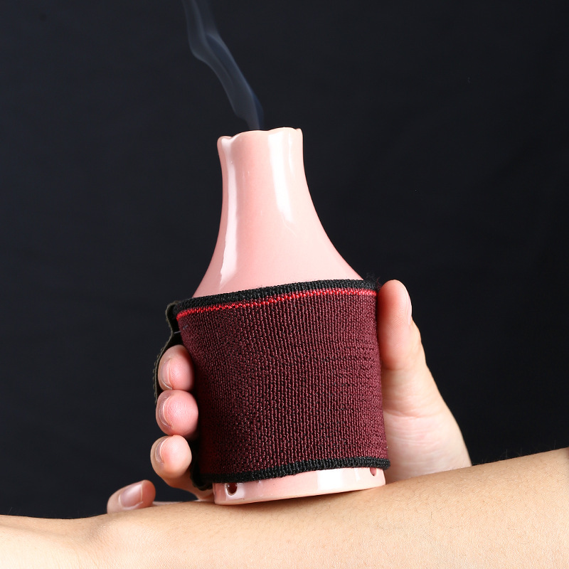 Ceramic Peach Blossom Moxibustion Jar Facial Warming Tool with Cloth Cover and Ash Guard - Image 4