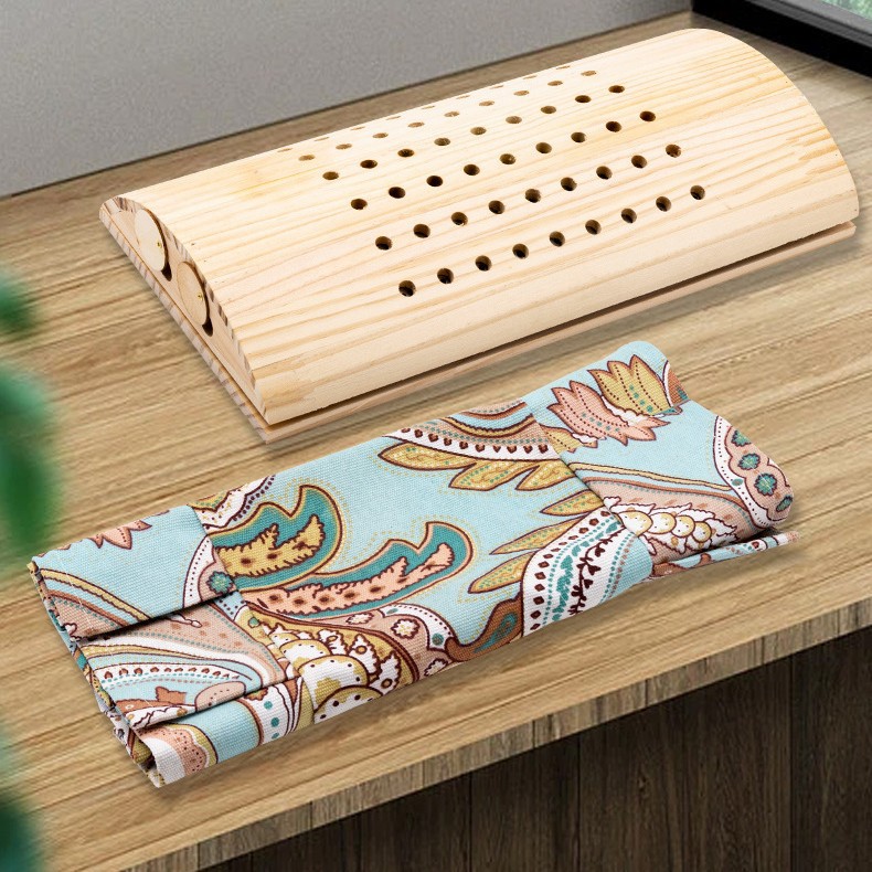 Solid Wood Moxibustion Waist Pillow Lumbar Neck Support with Smoke Filter Cover - Image 2