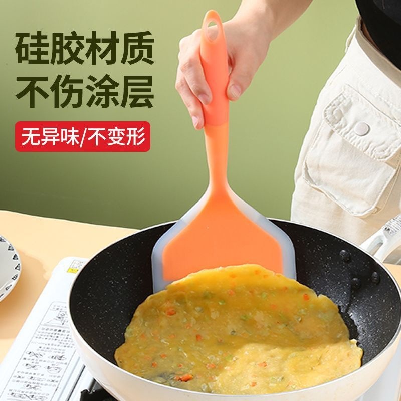 Silicone Spatula Wide Head Pancake Turner Heat Resistant Kitchen Flipper with Oil Brush for Nonstick Cookware - Image 2
