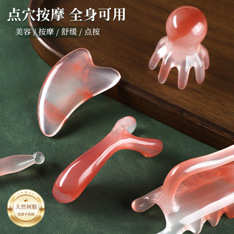 Resin Gua Sha Massage Tool Set 5 Piece Facial Scraping Board and Guasha Stick for Body Care - Image 3