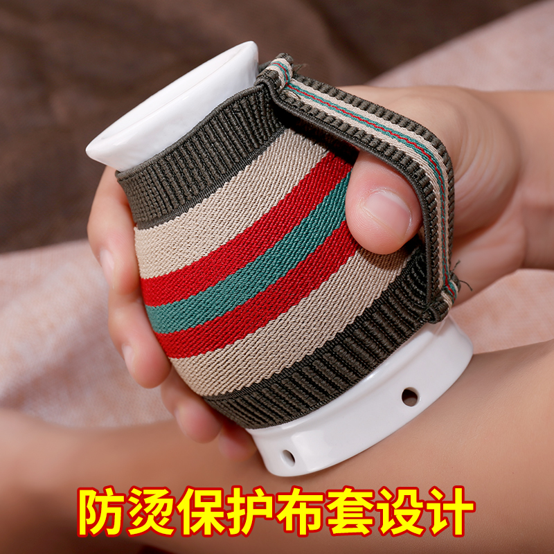 Ceramic Moxibustion Jar with Gua Sha Cup Portable Moxa Burner Home Spa Tool with Cloth Cover 54 Moxa Cones Acupoint Chart 220ml Oil - Image 2
