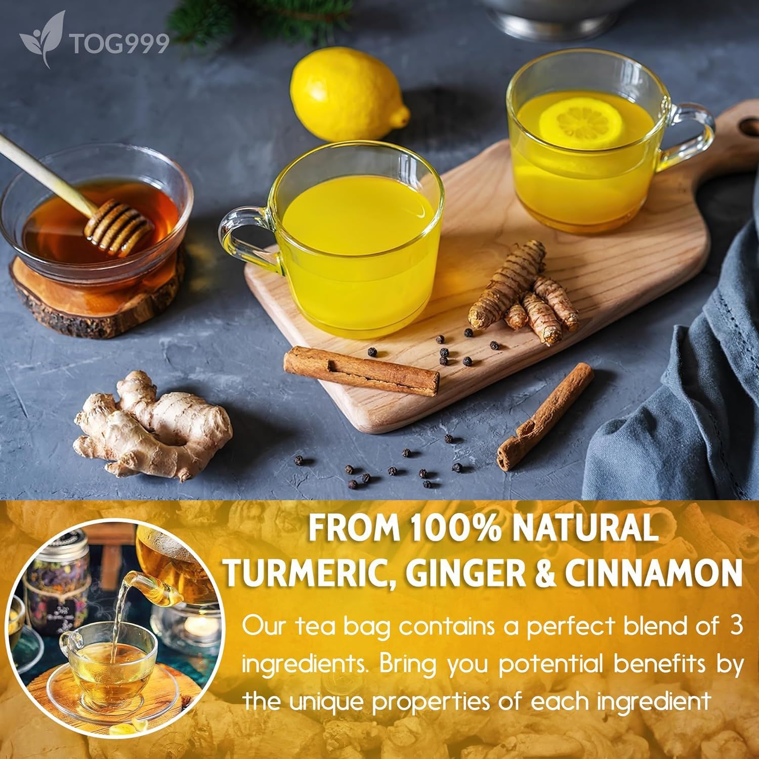 Turmeric Ginger Cinnamon Tea Bags 120 Bags Warming Herbal Blend for Daily Brewing - Image 3