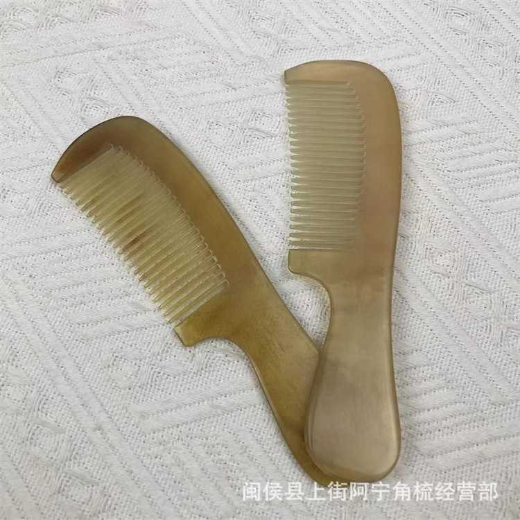Horn Comb 15cm Handle Comb with Round Teeth and Gua Sha Tool for Hair Care - Image 2