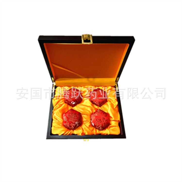 Hexagonal Brocade Gift Box Set of 4 Wooden Pill Packaging Boxes for Herbal Pills Jewelry and Gifts - Image 4