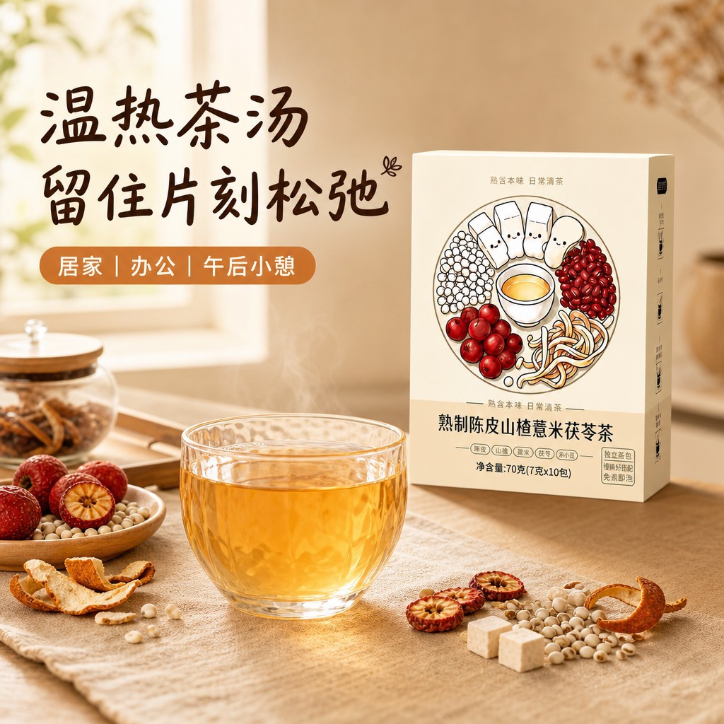 Coix Seed Poria Tangerine Peel Hawthorn Tea Bags 70g Sugar Free Daily Wellness Brew - Image 2