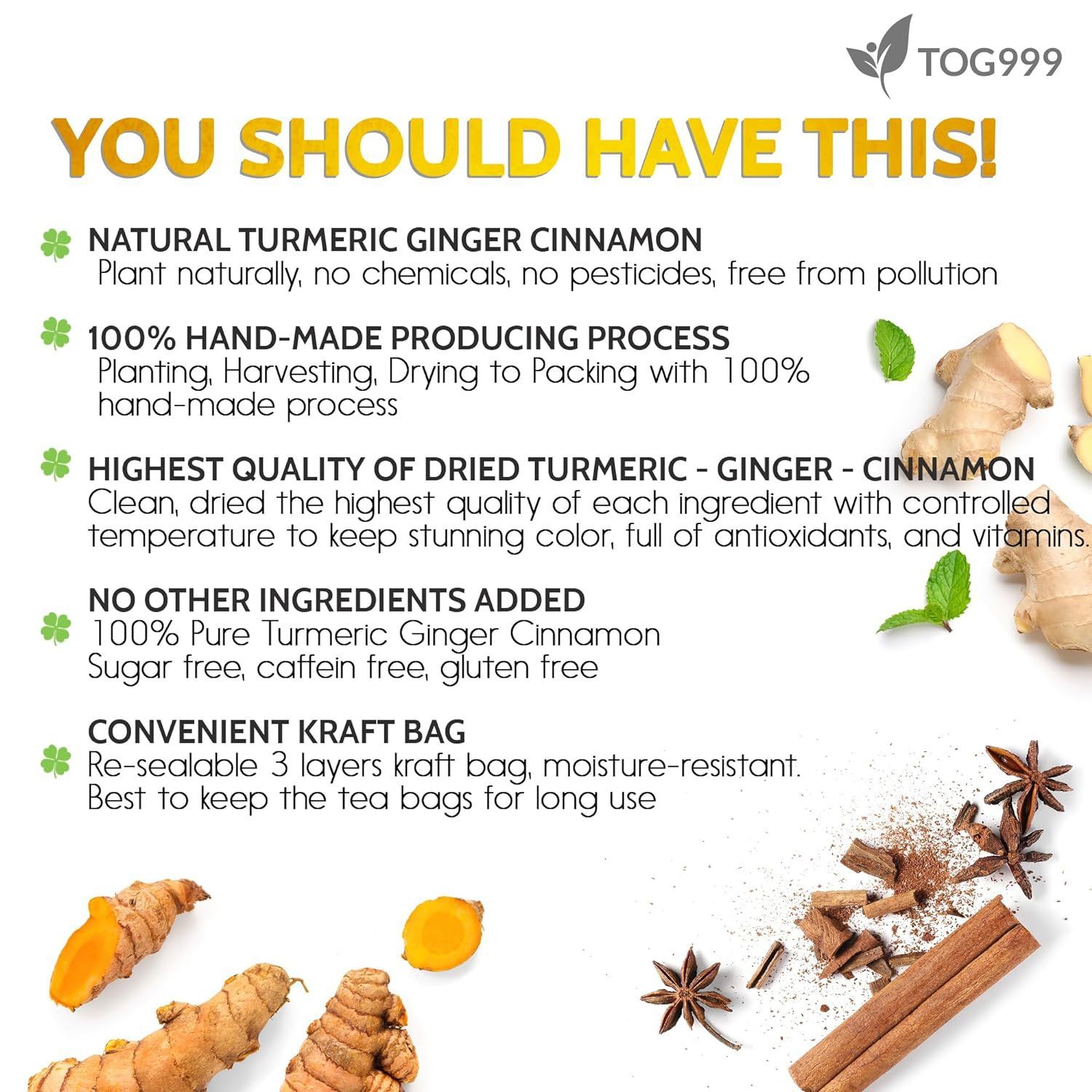 Turmeric Ginger Cinnamon Tea Bags 120 Bags Warming Herbal Blend for Daily Brewing - Image 2