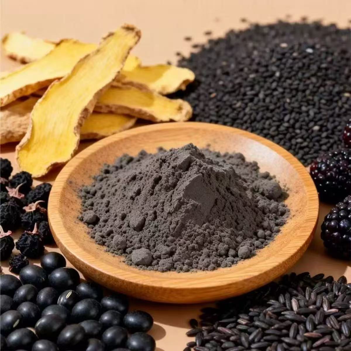 Huang Jing Five Black Powder 250g Low Temperature Milled Herbal Meal Replacement with Black Sesame Black Bean Black Rice - Image 2