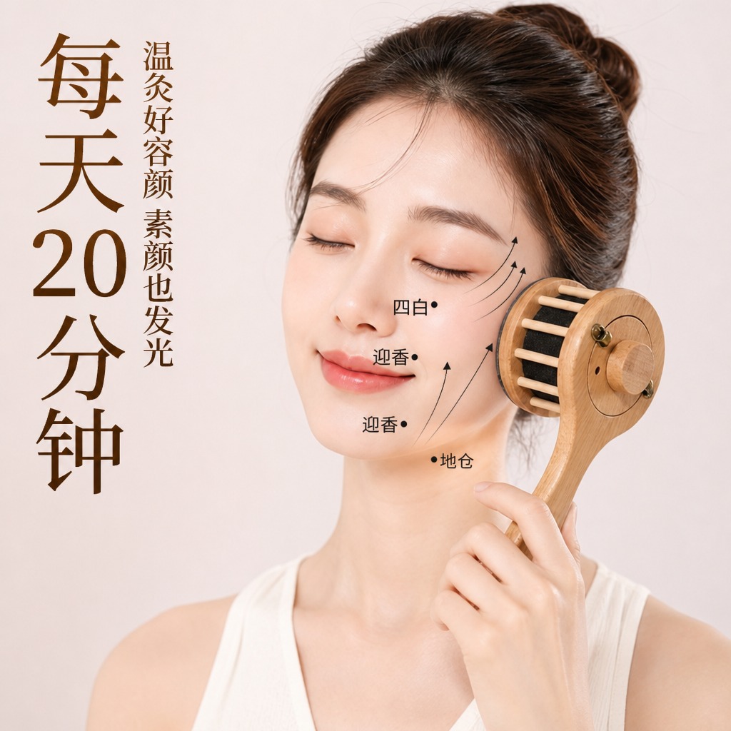 Bian Stone Moxibustion Device Handheld Facial Gua Sha Massage Tool with 54 Moxa Cones for Home Spa Use - Image 2