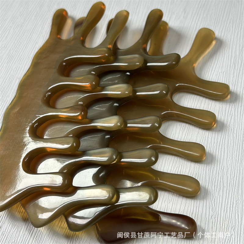 Horn Comb Scalp Massage Comb 5 Teeth Meridian Gua Sha Head Massager 10-15CM - Image 3
