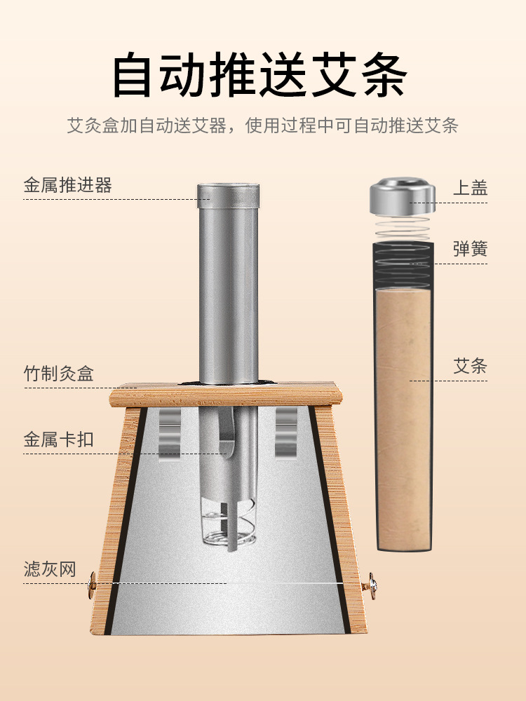 Bamboo Moxa Box Moxibustion Device Portable Home Warming Tool with Aged Moxa Rolls - Image 2