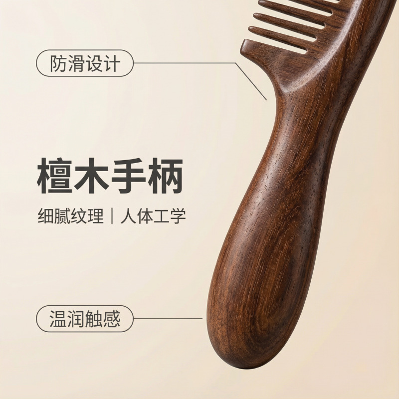 Brass Long Handle Scalp Massage Comb Thickened Wide Teeth Sandalwood Meridian Comb for Men and Women - Image 4