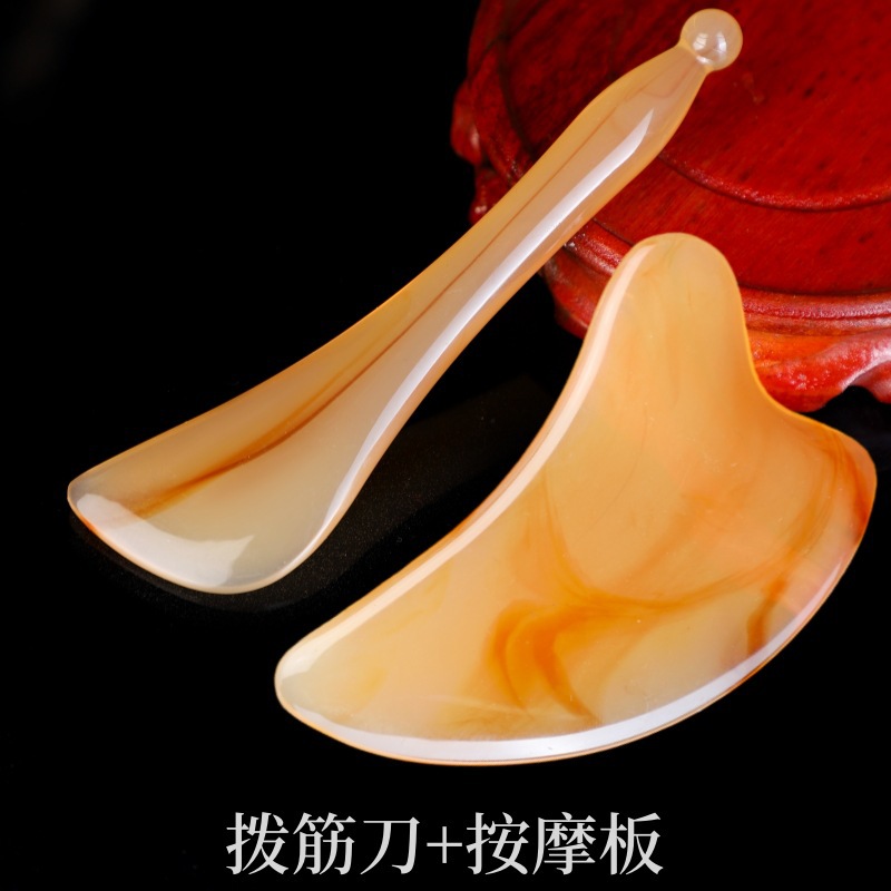 Resin Gua Sha Massage Board Set Full Body Scraping Tool with Meridian Brush for Wellness Care - Image 2