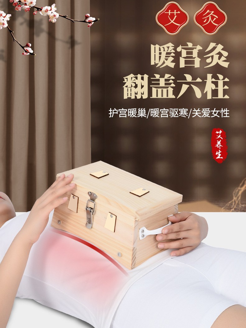 Wooden Moxibustion Box 6 Needle Trapezoid Design Full Body Abdominal Warming Tool 24x16x11 cm - Image 2