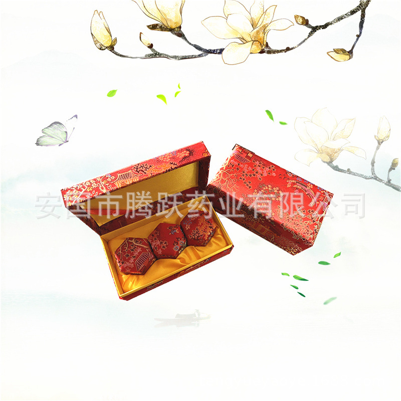 Red Brocade Hexagonal Gift Box Empty Jewelry Packaging Box - Image 2