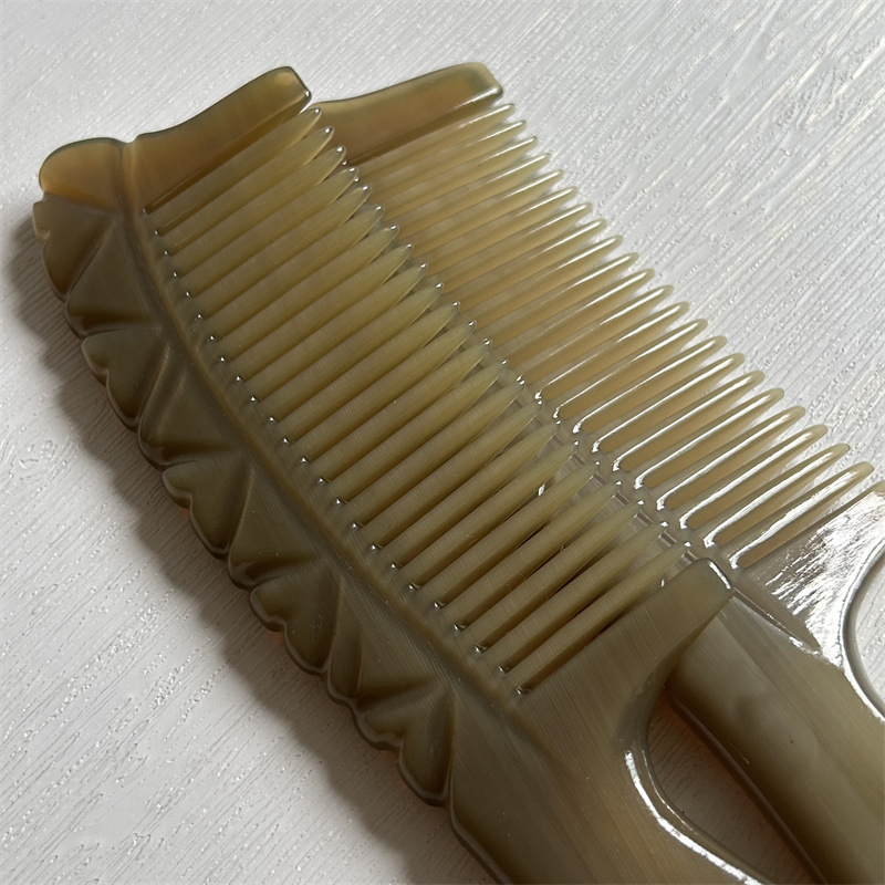 Horn Comb Massage Meridian Thick Handle Hair Comb 20cm Carved Gift Comb - Image 4