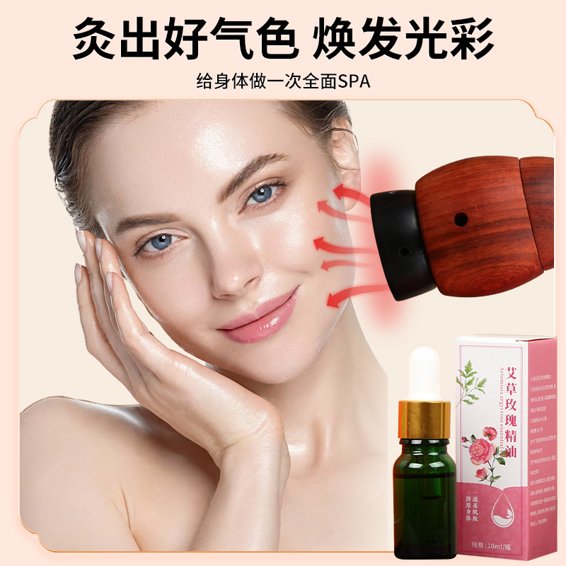 Bian Stone Facial Moxibustion Beauty Set with Rose Essential Oil and 30 Moxa Cones for Face Massage and Gua Sha - Image 3