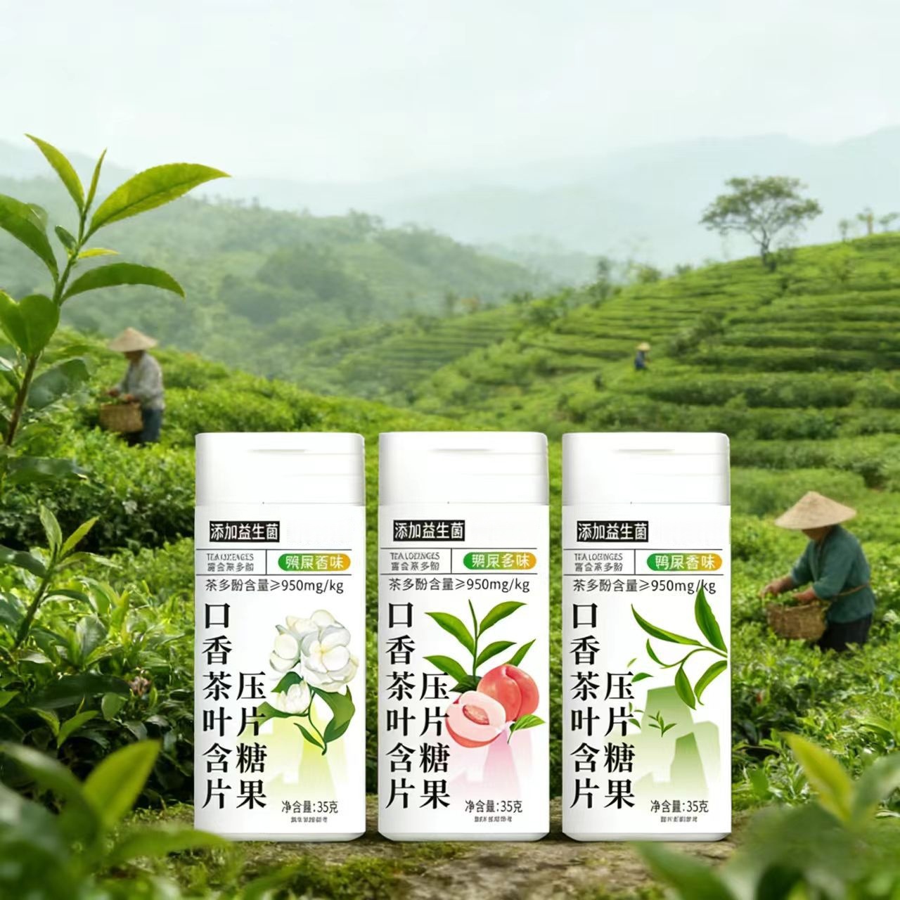 Tea Leaf Breath Freshener Lozenges Peach Oolong Jasmine Yashi Xiang Flavors Bottle - Image 2