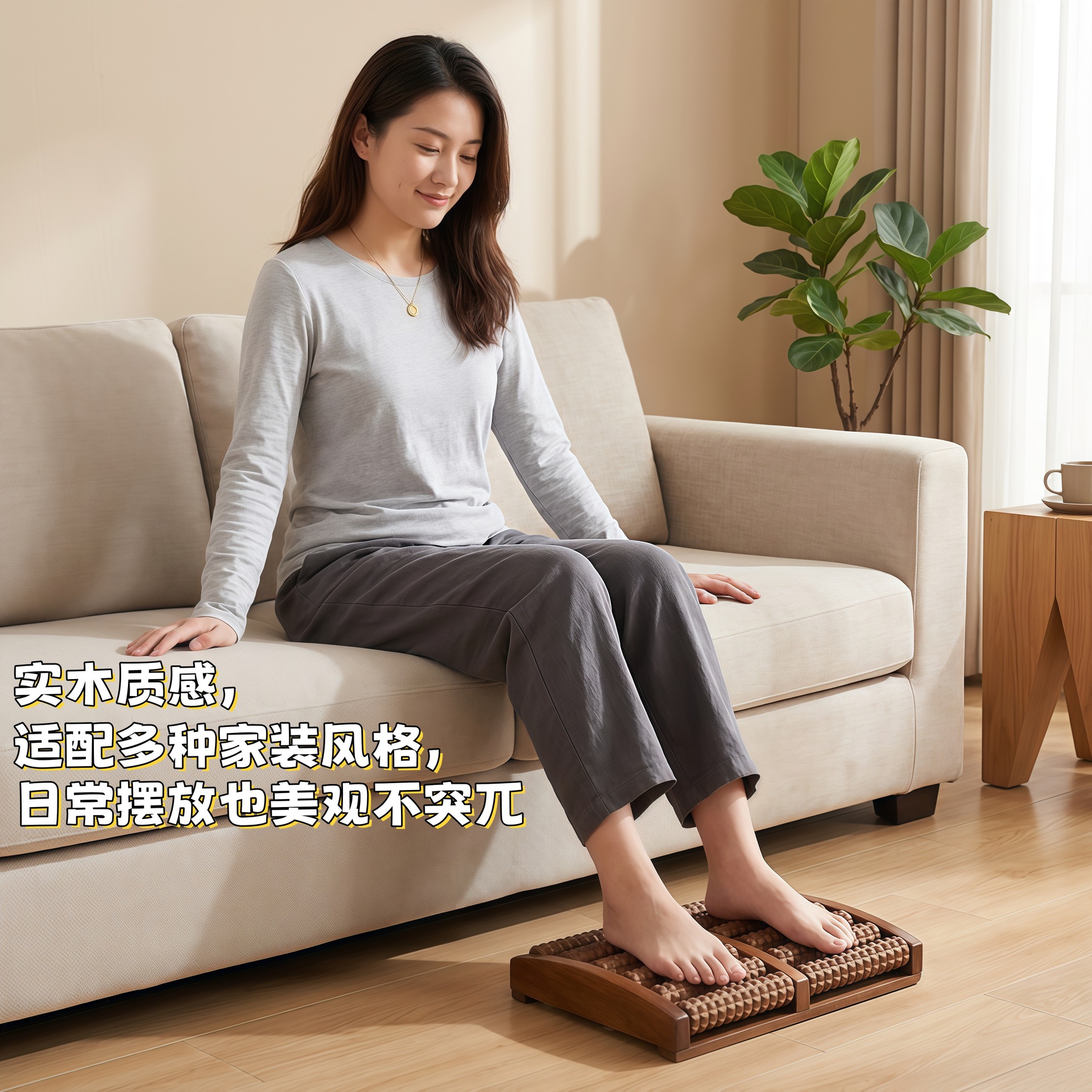 Wooden Foot Massage Roller 8-Row Beech Wood Acupressure Tool for Home Foot Relaxation 26.8cm - Image 3
