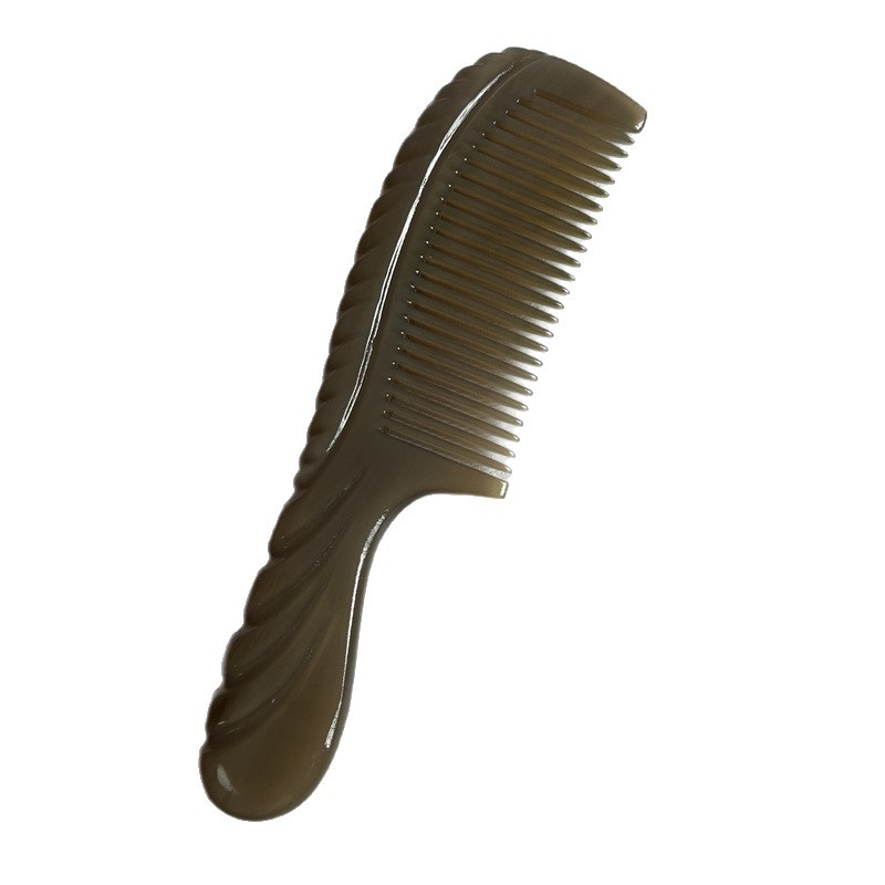 White Yak Horn Comb Round Handle Massage Hair Comb 18cm Carved Design - Image 5