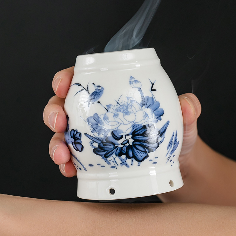 Ceramic Moxibustion Jar Heat-Resistant Moxa Box with Steel Ash Guard Portable Warming Tool for Body Care - Image 3