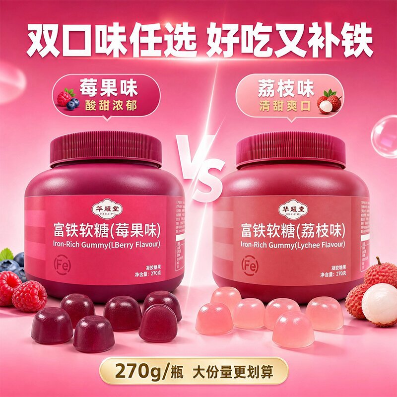 Iron Gummy Candy Berry Lychee Flavor 270g Bottle Six Iron Sources Womens Daily Nutrition Supplement - Image 2