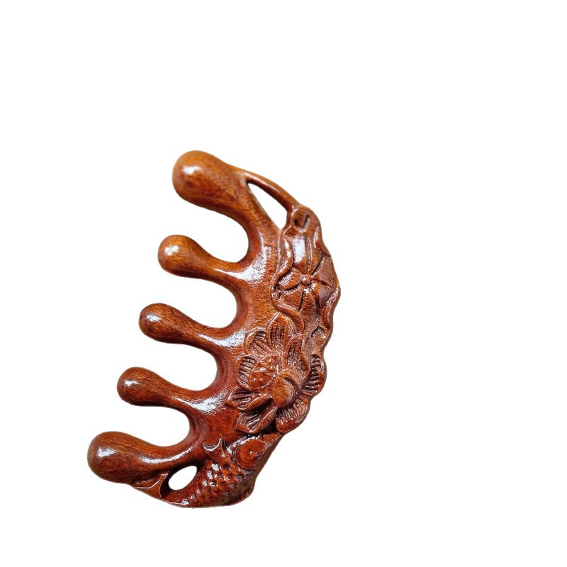 Sandalwood Scalp Massage Comb Half Round Five Teeth Gua Sha Head Neck Meridian Comb Gift - Image 5