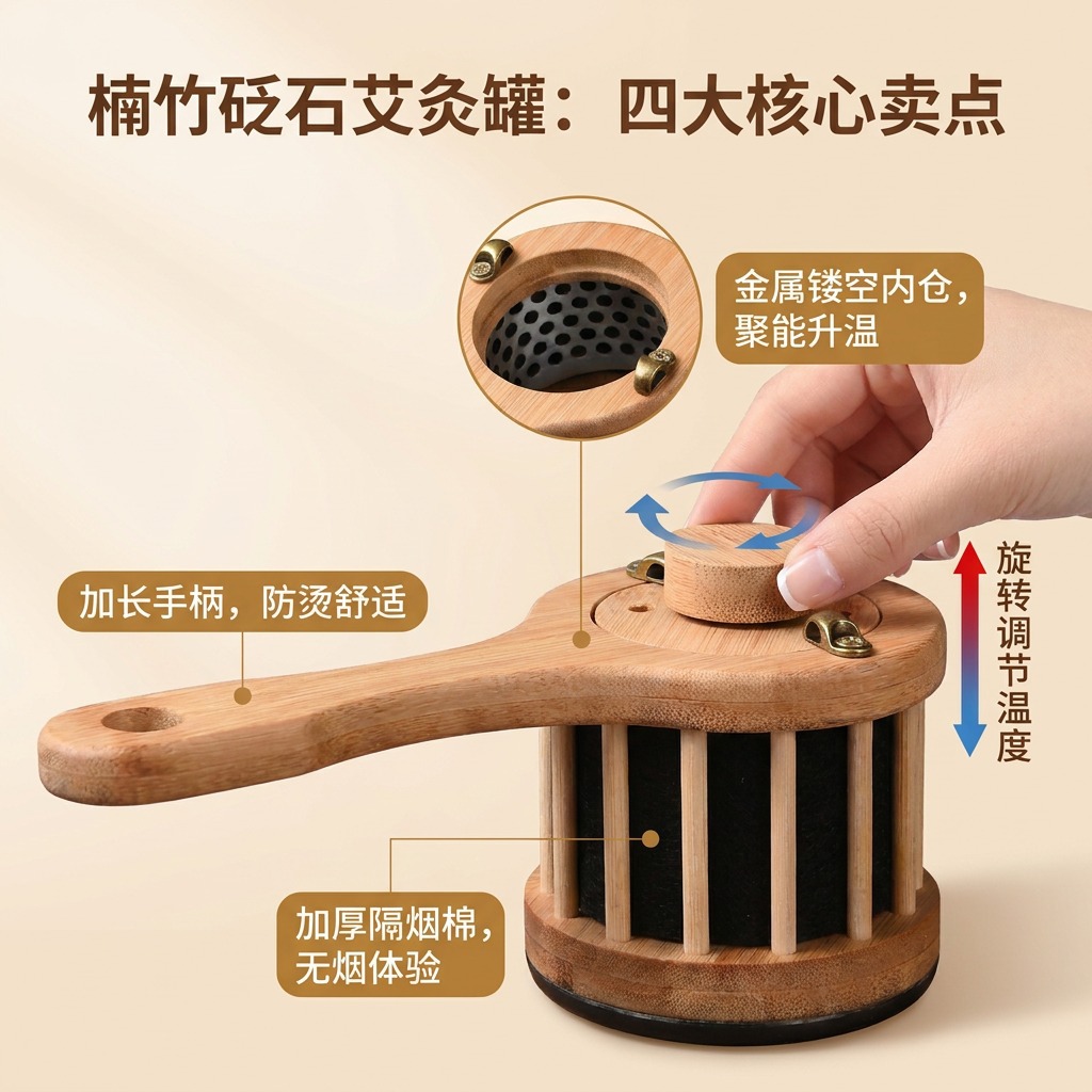Bian Stone Facial Moxibustion Jar Handheld Gua Sha Massage Tool with 54 Moxa Cones for Spa Beauty Care - Image 3