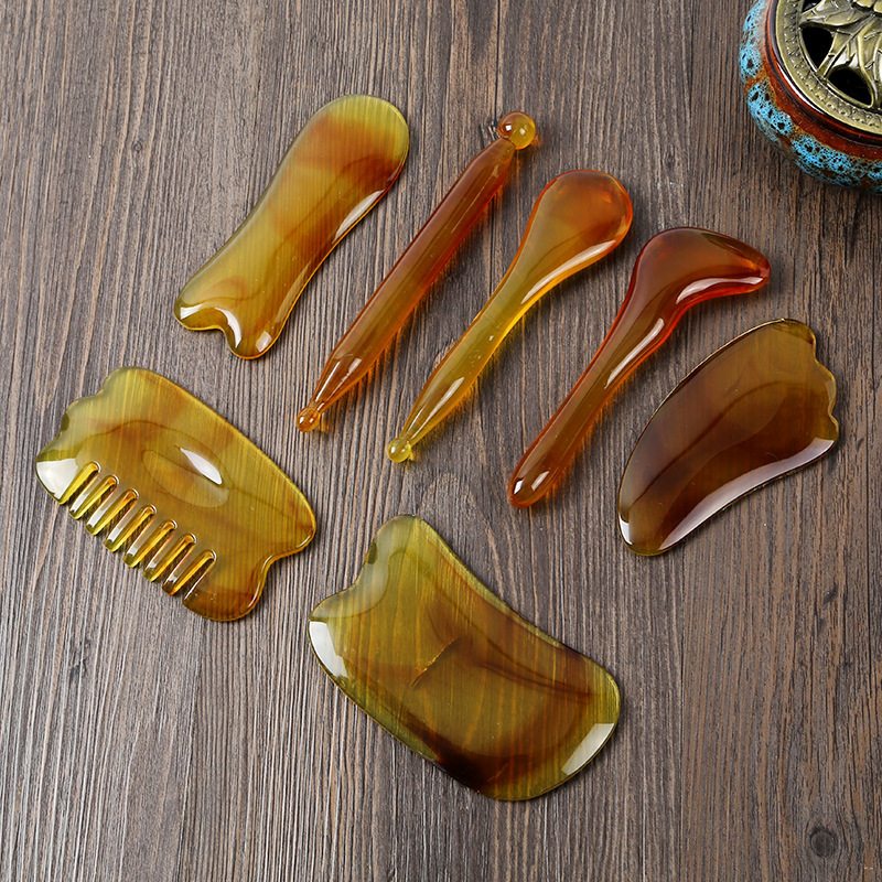 7-Piece Gua Sha Massage Tool Set Resin Scraping Board and Tendon Sticks for Neck Shoulder Face Body Care - Image 2