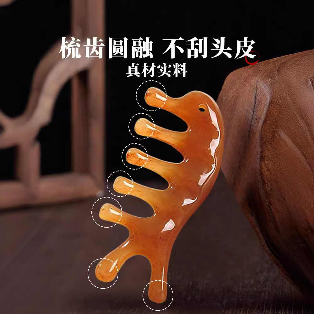 Resin Meridian Comb Five Finger Scalp Massage Comb Dolphin Shaped Gua Sha Style Wellness Tool Set of 3 - Image 4