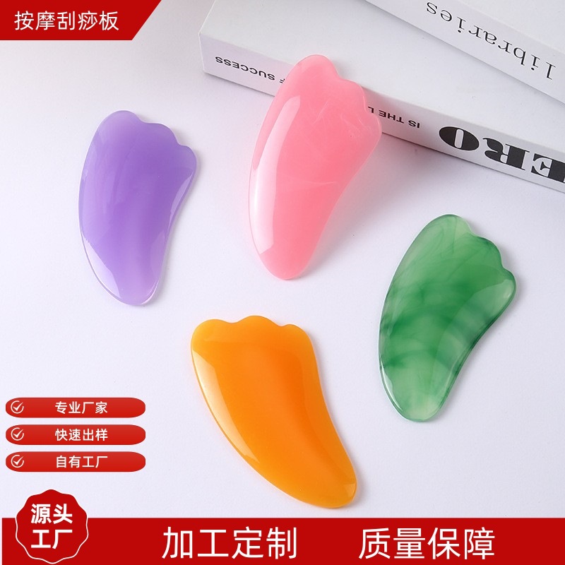 Resin Gua Sha Facial Massage Board with Point-Pressing Wand Portable Meridian Care Tool for Face and Body Contouring 9.5 x 5 cm Champagne - Image 2