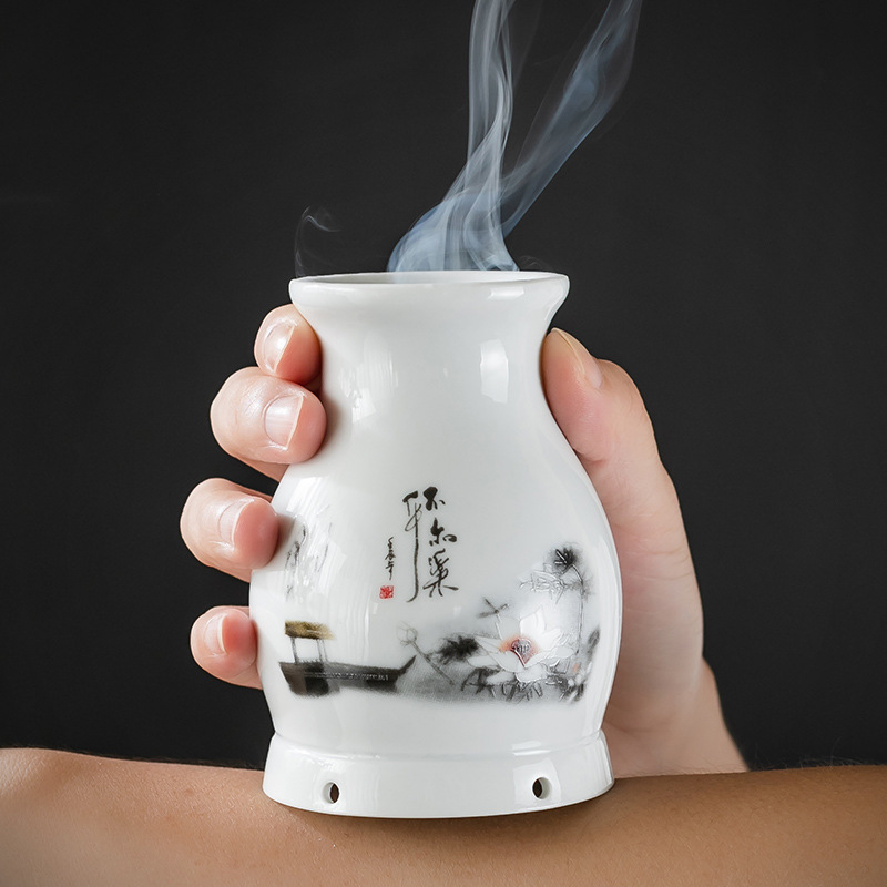 Multifunctional Ceramic Moxibustion Jar Double Wall Heat Insulated Cup Gua Sha Massage Warming Tool - Image 2