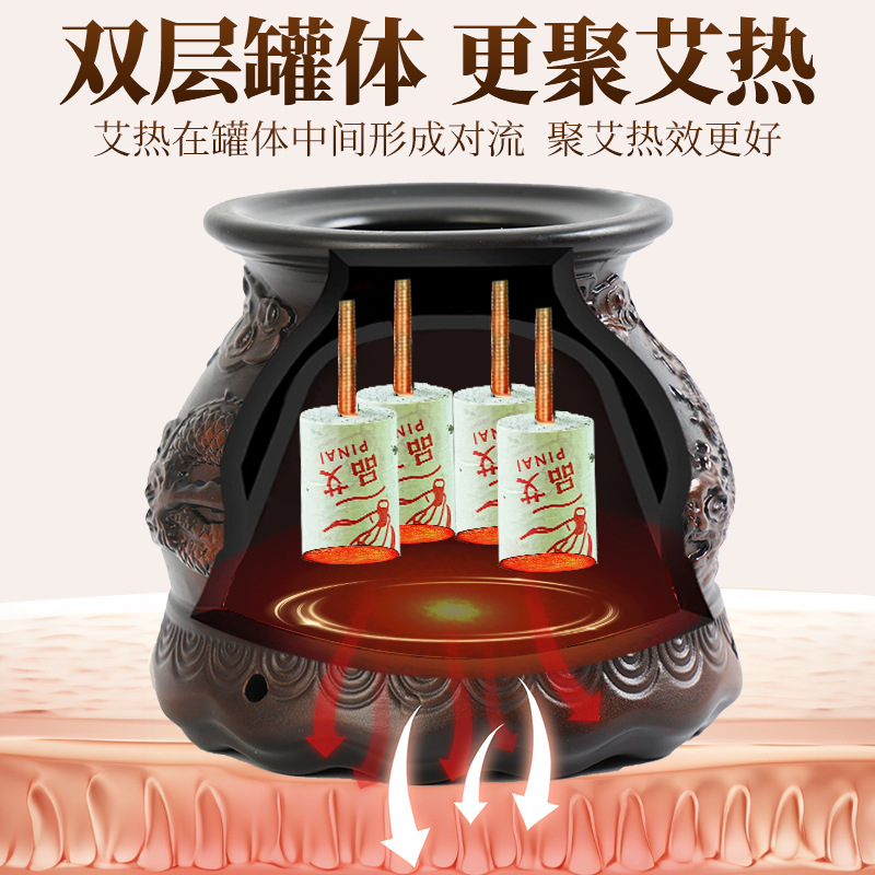 Double-Layer Lotus Moxa Cupping Jar Bian Stone Guasha Massage Tool Full Body Moxibustion Device Home Use 500g Gift Set - Image 2