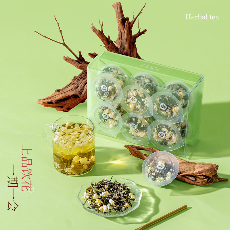 Jasmine Snow Tea 42g Mini Canister Fragrant Green Tea Blend with Adzuki Coix Seed Lotus Seed Poria - Image 3