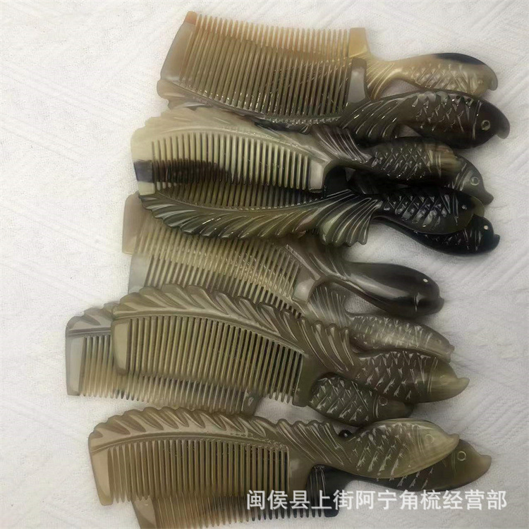 Natural Goat Horn Comb 21cm Handled Massage Comb for Hair Portable Detangling Beauty Comb - Image 4