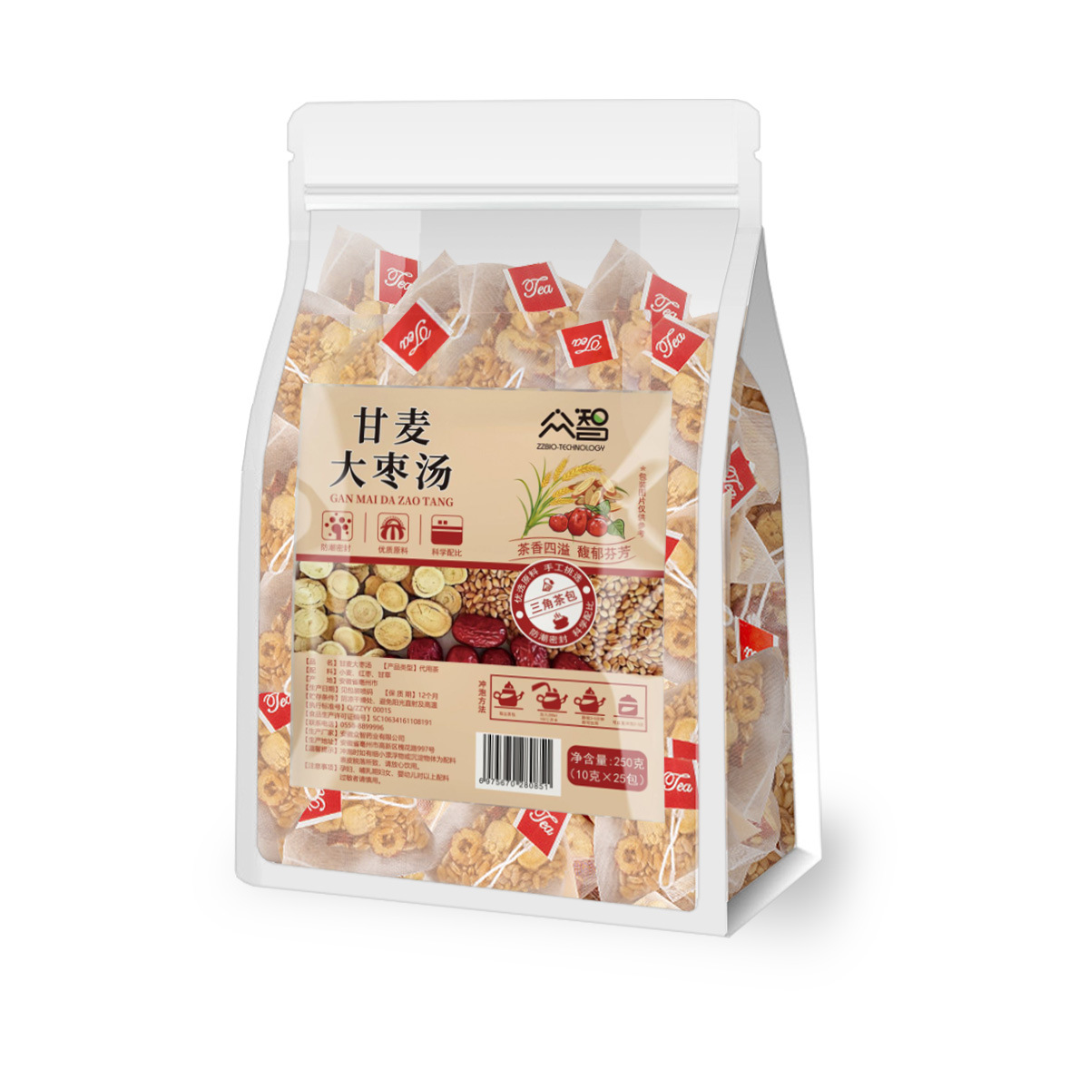 Gan Mai Da Zao Tea Bags 250g Wheat Jujube Licorice Triangular Sachets No-Brew Daily Herbal Tea - Image 5