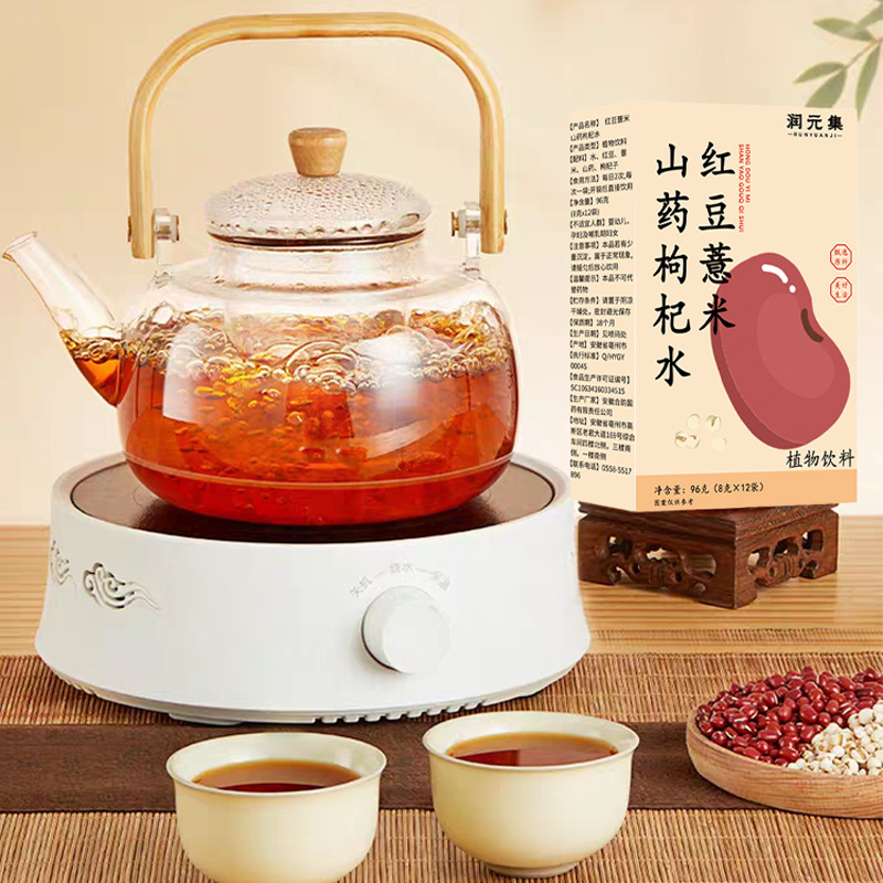 Red Bean, Coix Seed, Chinese Yam & Goji Herbal Wellness Drink — 96g Boxed Tea Beverage - Image 3