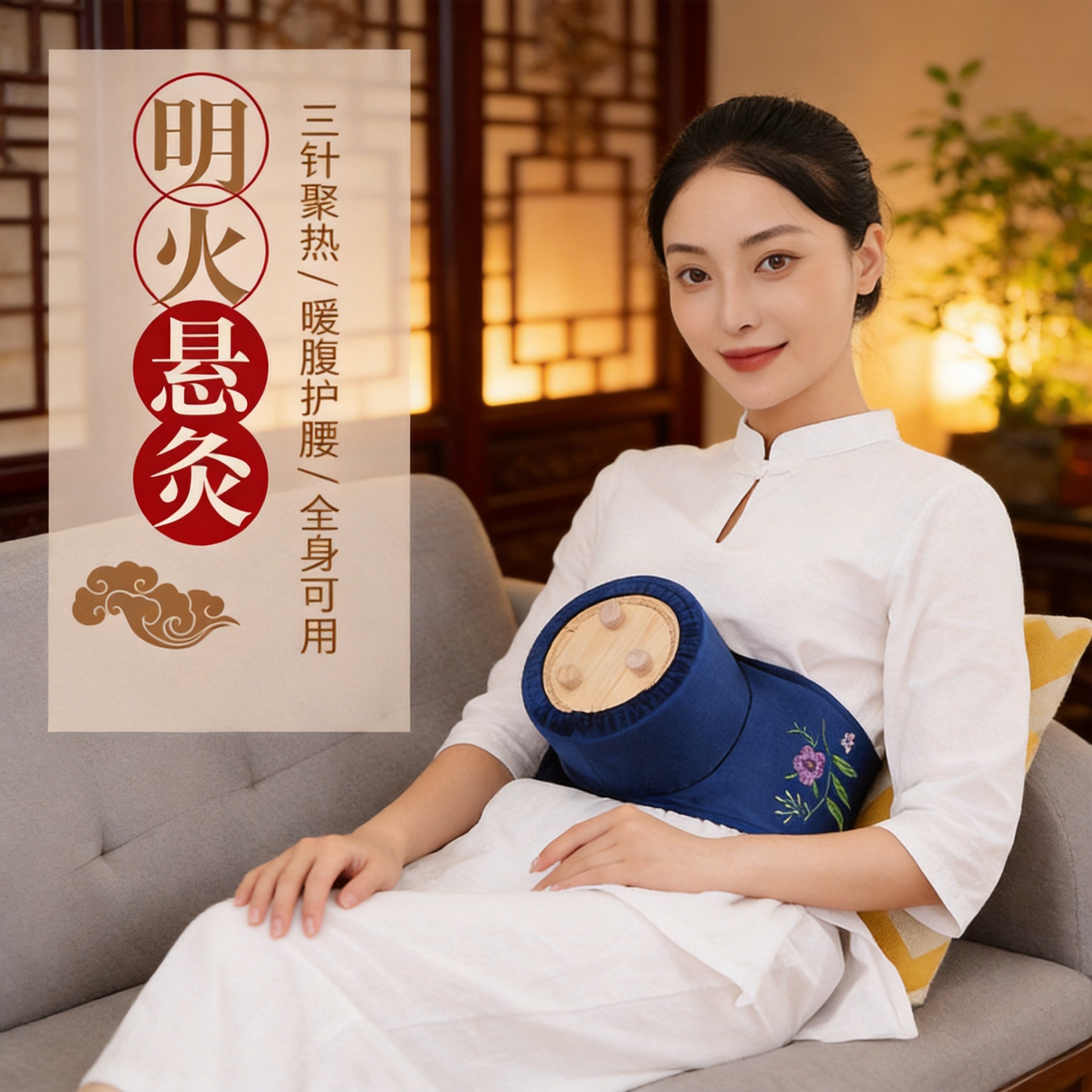 Smokeless Wooden Moxibustion Box Portable Moxa Warmer with 54 Moxa Cones Tweezers for Abdomen and Back Warming - Image 2