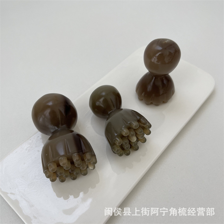 Horn Facial Massage Stick Lotus Pod Shape Hand Carved Guasha Tool for Face and Head - Image 2