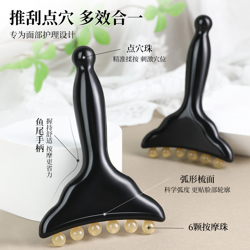 Resin Guasha Meridian Massage Comb Facial Body Scraping Wand Beauty Roller Tool - Image 3