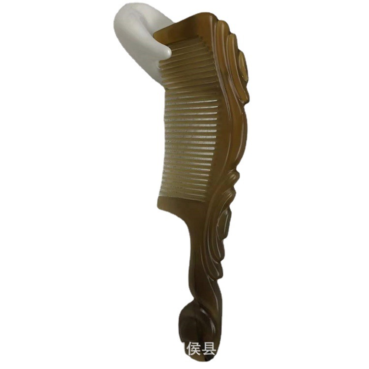 Handcrafted Horn Comb 21cm Thick Handle Round Teeth Massage Comb Carved Design - Image 5