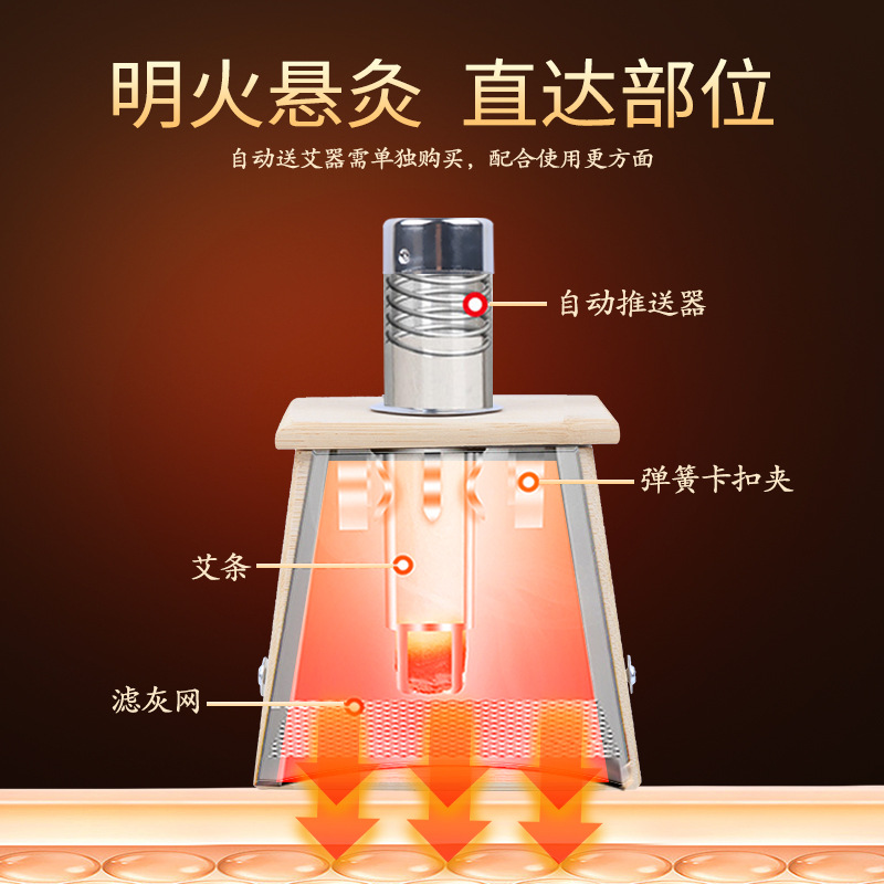 Wooden Moxibustion Box 6 Hole Oak Portable Moxa Burner with Acupoint Chart for Home Full Body Use - Image 2