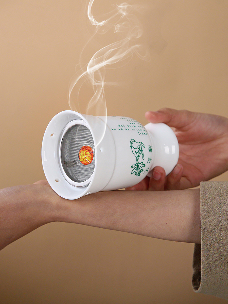 Double-Layer Ceramic Moxibustion Jar with Heat-Insulated Cover Handheld Warming Massage Tool for Gua Sha and Moxa Therapy - Image 4