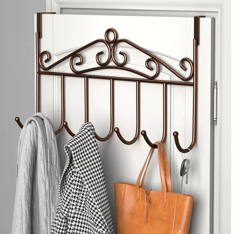 Over Door Hook Rack Stainless Steel 7 Hooks Black No Drill Hanging Organizer for Kitchen Bathroom Bedroom - Image 2