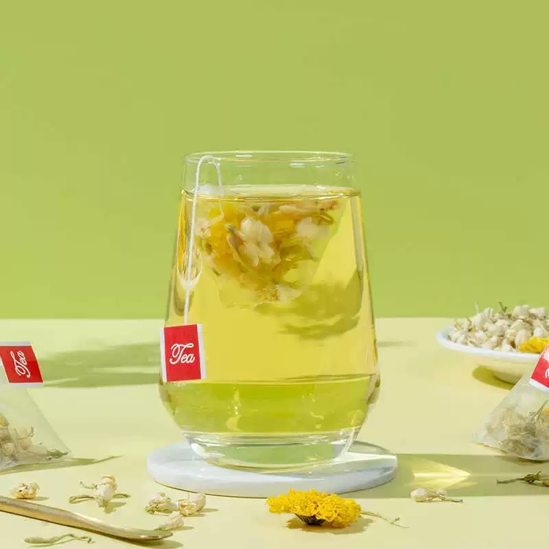 Three Flower Tea Jin Yin Hua Ju Hua Mo Li Hua Triangle Tea Bags 50 Count Sugar Free Herbal Blend - Image 3