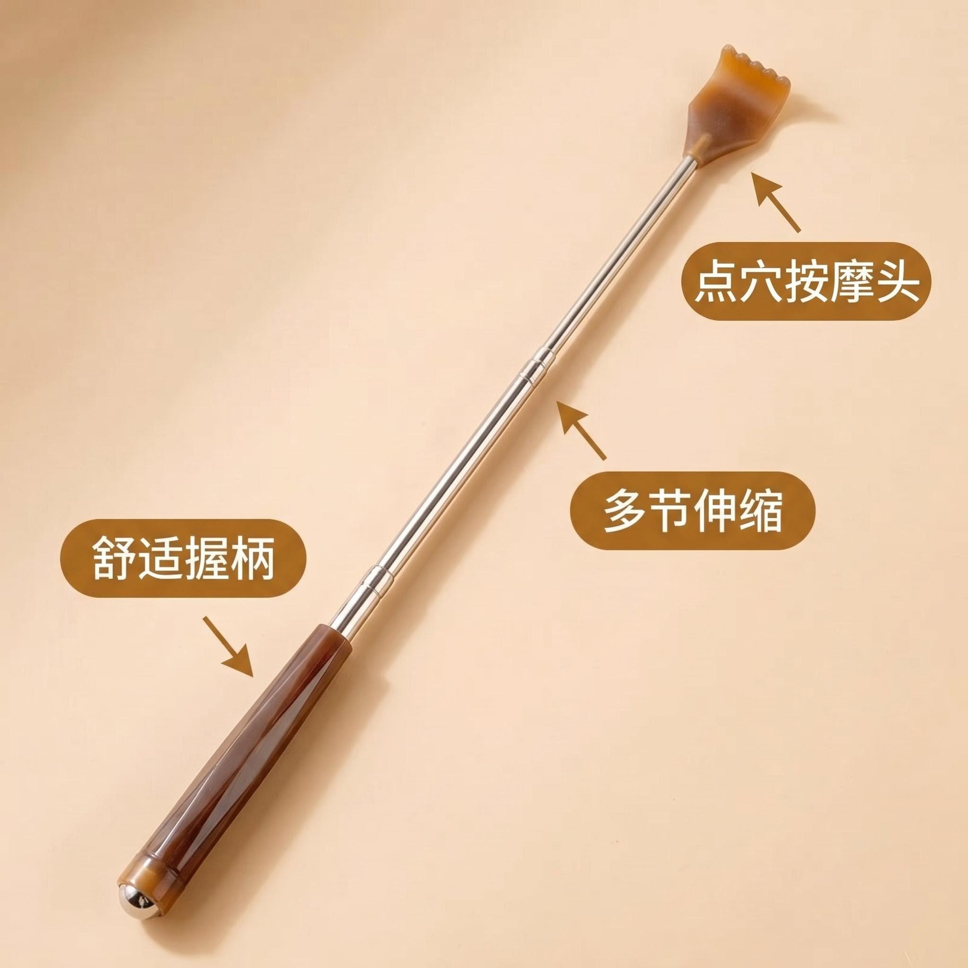 Stainless Steel Extendable Back Scratcher with Wooden Handle 3 Pack 48cm Telescopic Relief Tool for Adults - Image 3