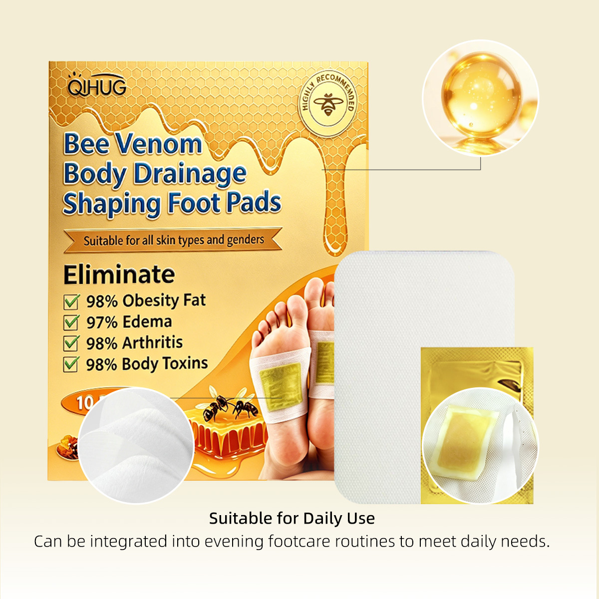 Honey Foot Patches with Wu Zhu Yu and Fu Ling 30 Pieces Herbal Foot Care - Image 3