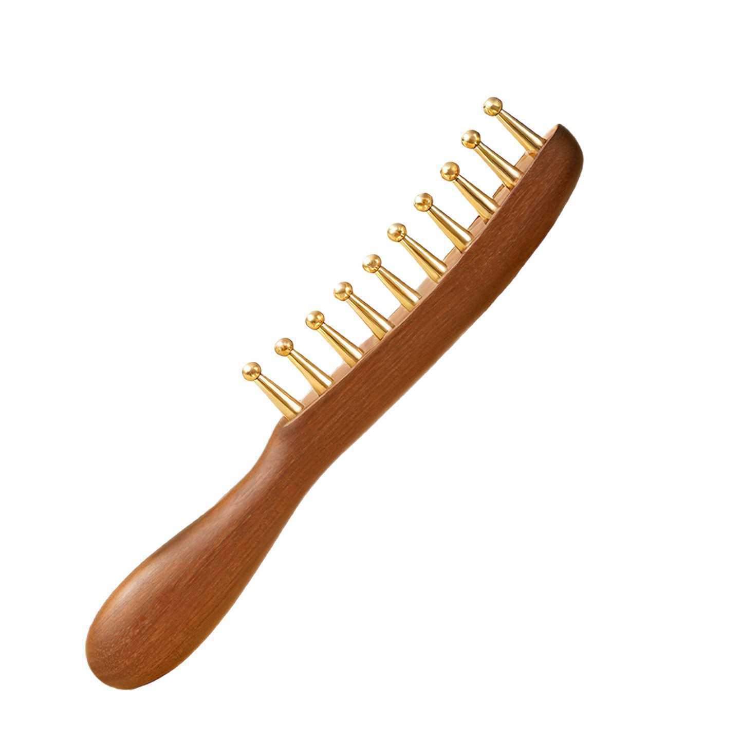 Brass Long Handle Scalp Massage Comb Thickened Wide Teeth Sandalwood Meridian Comb for Men and Women - Image 5