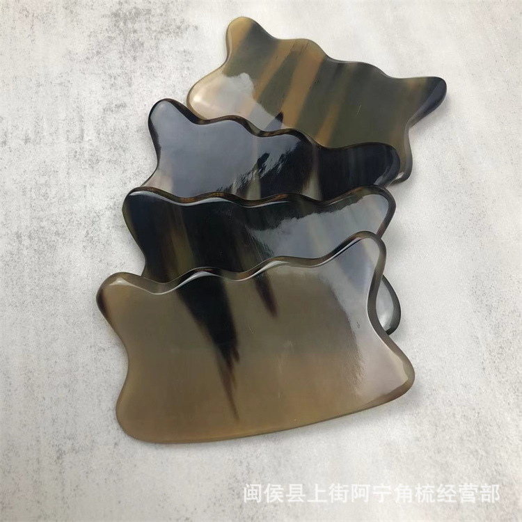 Horn Gua Sha Board Buffalo Horn Scraping Massage Tool Wavy Plate for Body Back Face Meridian Care 9.5cm - Image 3